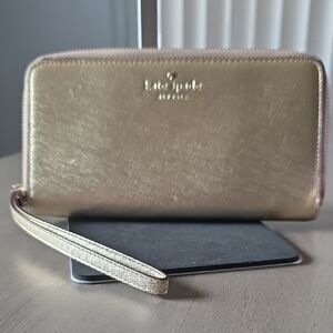 kate spade gold wristlet zip clutch